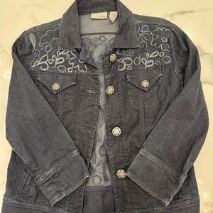 Embroidered Denim Jacket - blue